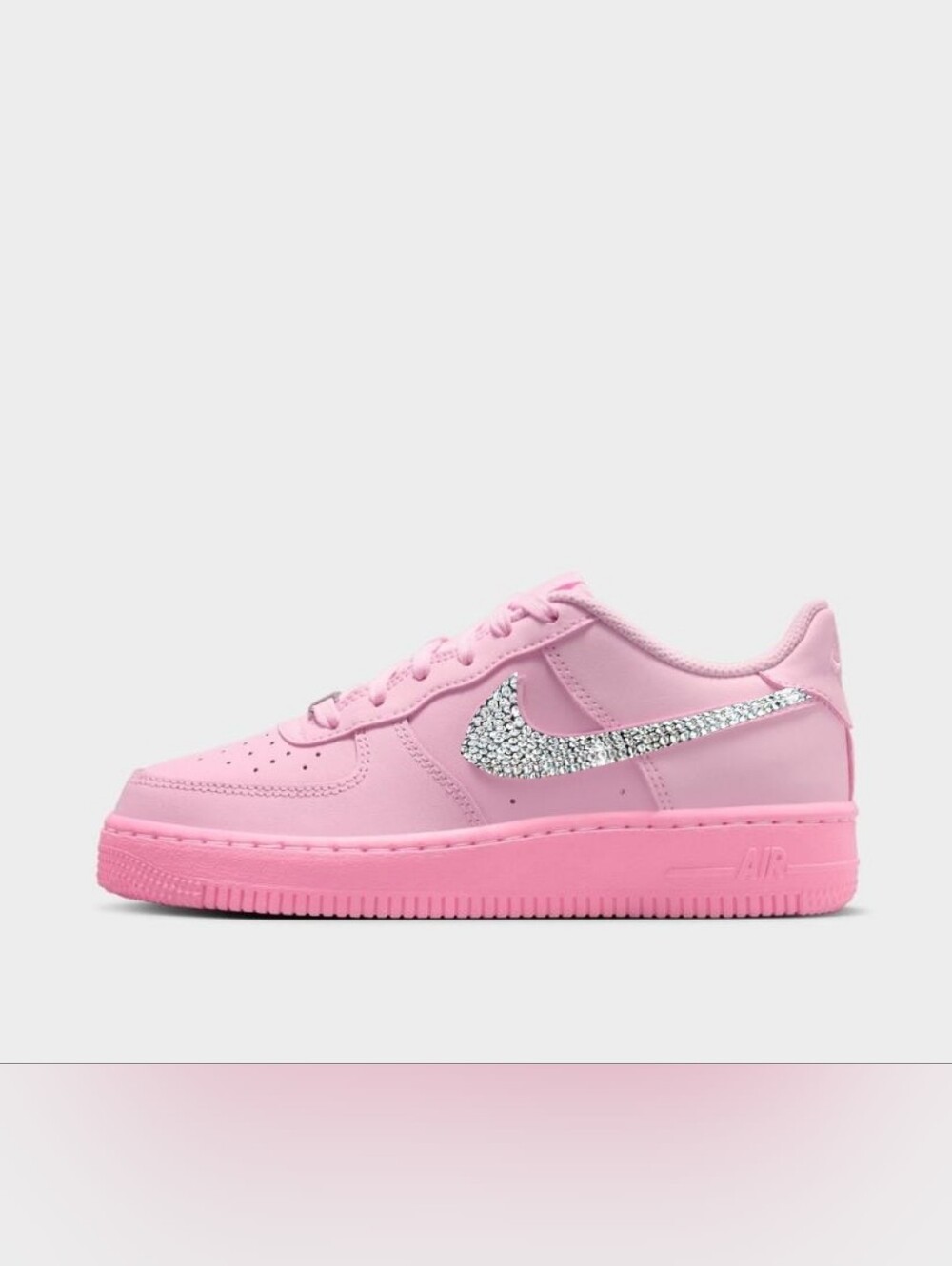 Girls Nike Air Force 1 Low Pink Low-Top Sneakers Custom with Swarovski Crystals